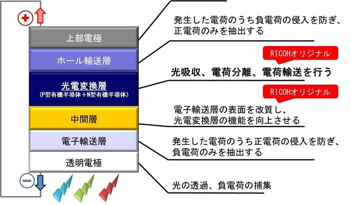 リコーの有機薄膜太陽電池の構造(画像提供:リコー)