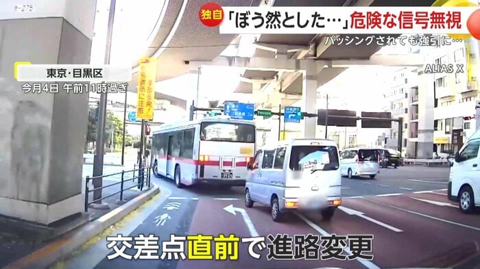 交差点直前に進路変更
