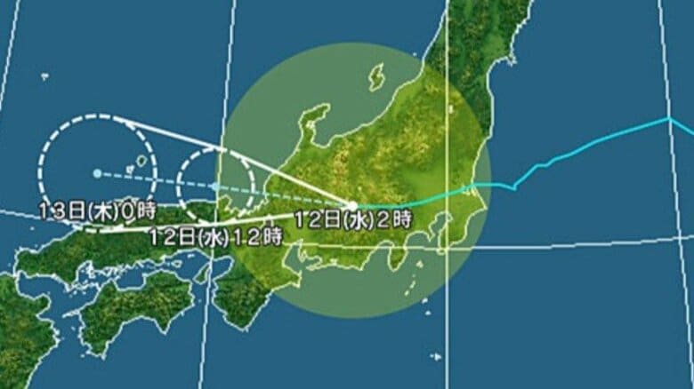【台風情報】台風15号の今後の進路予想は　12日午前3時の推定で岐阜県中津川市付近、中心気圧は996ヘクトパスカル　12日正午には京都府宮津市の北北西約40キロに達する予報｜FNNプライムオンライン