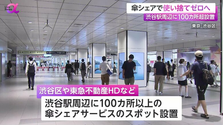 傘のシェアスポットが設置された渋谷駅周辺の様子