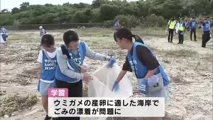 ウミガメが産卵しやすい場所目指して　大分市の海岸で大学生などが清掃活動　