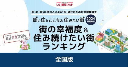 いい部屋ネット「街の幸福度 & 住み続けたい街ランキング2024<全国版>」(街の住みここちランキング特別集計)発表