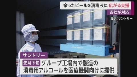 余ったビールをアルコール消毒液に 酒造メーカー3社が協力し無償提供