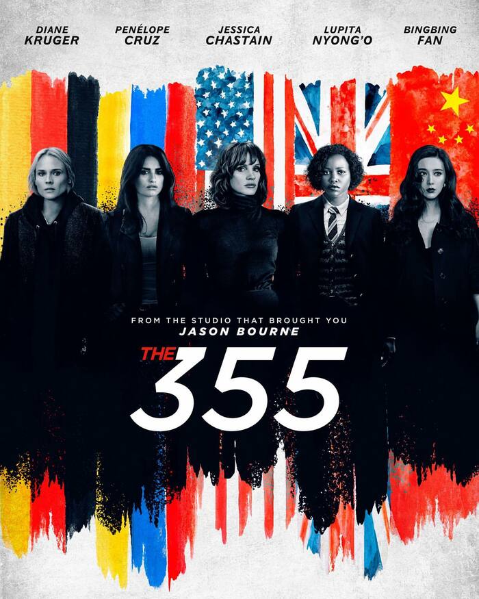 映画「The 355」のポスター 5人の女優の後ろに国旗が描かれている (ファンビンビンさんの公式インスタグラムより)