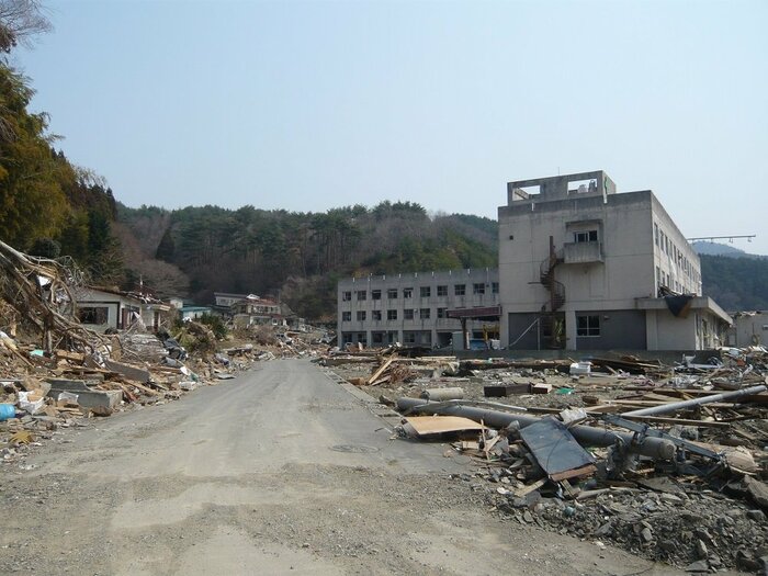 2011年3月30日に撮影された雄勝病院。 提供:東日本大震災アーカイブ宮城(石巻市)