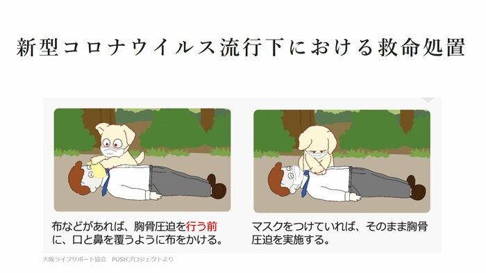 コロナ禍での救命処置のポイント(大阪ライフサポート協会 PUSHプロジェクトより)