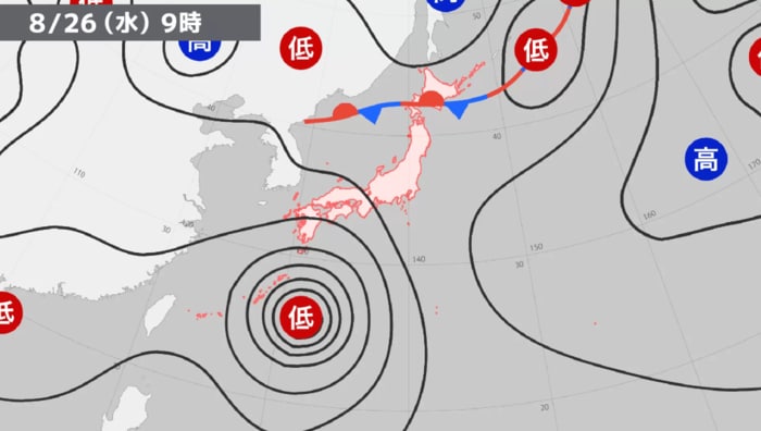 予想天気図　26日午前9時　ウェザーニュースより