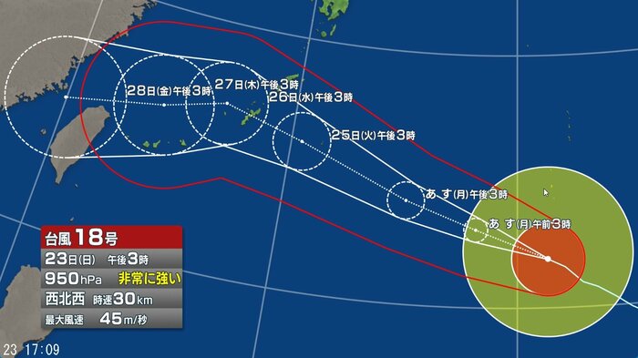 台風18号の進路予想図