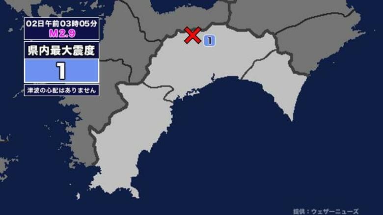 【地震】高知県内で震度1 高知県中部を震源とする最大震度1の地震が発生 津波の心配なし｜FNNプライムオンライン