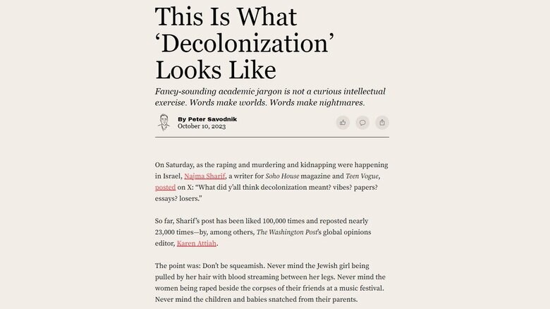 記事見出しの上には、民間人の遺体の写真が掲載されている（「ザ・フリープレス」HPより）