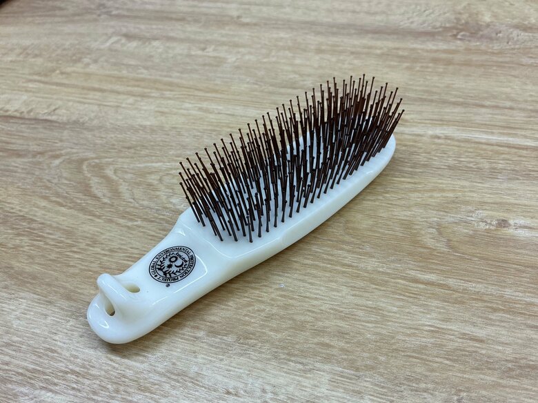 毛先が丸く、しなりがいいブラシは頭皮を傷つけにくい（特集班撮影）