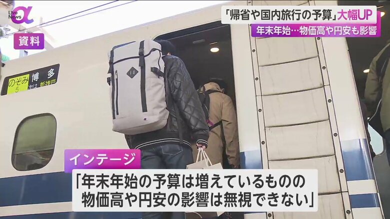 新幹線に乗り込んでいく大きな荷物を持った人