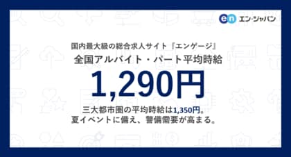 国内最大級の総合求人サイト『エンゲージ』アルバイト・パート募集時平均時給調査(2024年8月度)
