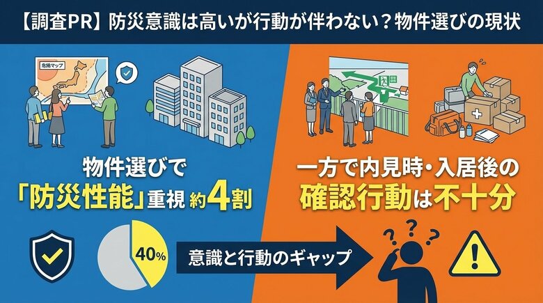 物件選びで「防災性能」を重視した人は約4割、一方で内見時・入居後の確認行動は不十分