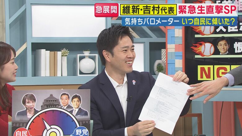 維新・吉村代表　「自民との“連立含めた協力”に向け3枚の『政策メモ』作成」明かす　自民と隔たりある「企業・団体献金の禁止」も「外交とか安全保障とかで考え方が近いところも結構ある」｜FNNプライムオンライン