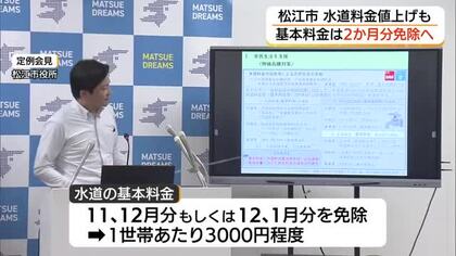 水道料金の値上げ一部免除　10月から平均2割強上昇も松江市が物価高騰対策で住民負担緩和へ（島根）