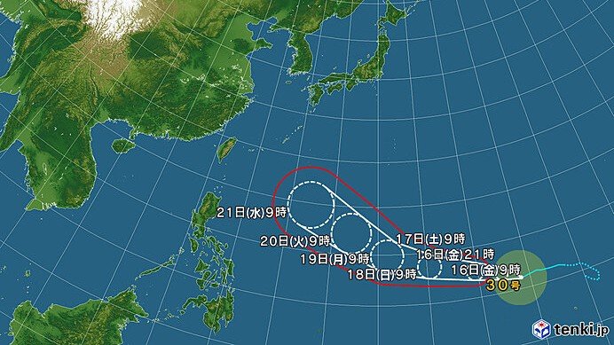 台風30号の進路予想図（日本気象協会tenki.jpより）