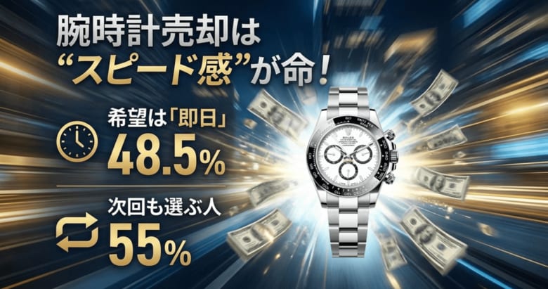 腕時計売却で重視されるのは“スピード感”希望は「即日」48.5%、次回も同じ売却方法を選ぶ人は55%