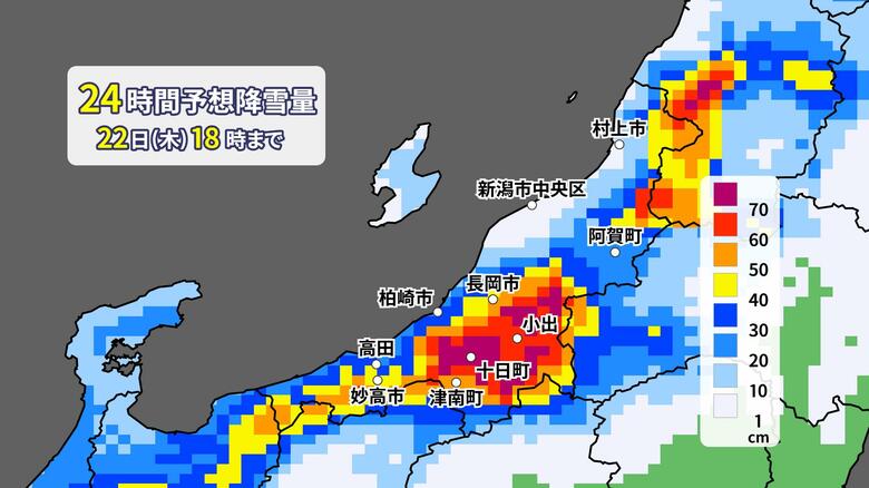 【大雪情報】平地でも警報級の大雪のおそれ…22日にかけて山沿いで最大80cm、平地で最大60cmの降雪予想　交通の乱れに警戒を｜FNNプライムオンライン