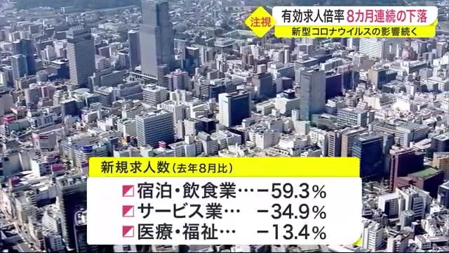 有効求人倍率1.14倍 8カ月連続下落 新型コロナウイルスの影響続く〈宮城〉