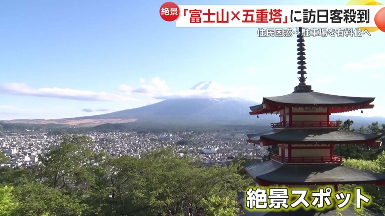 新倉山浅間公園からの景色　富士山と五重塔が一望できる