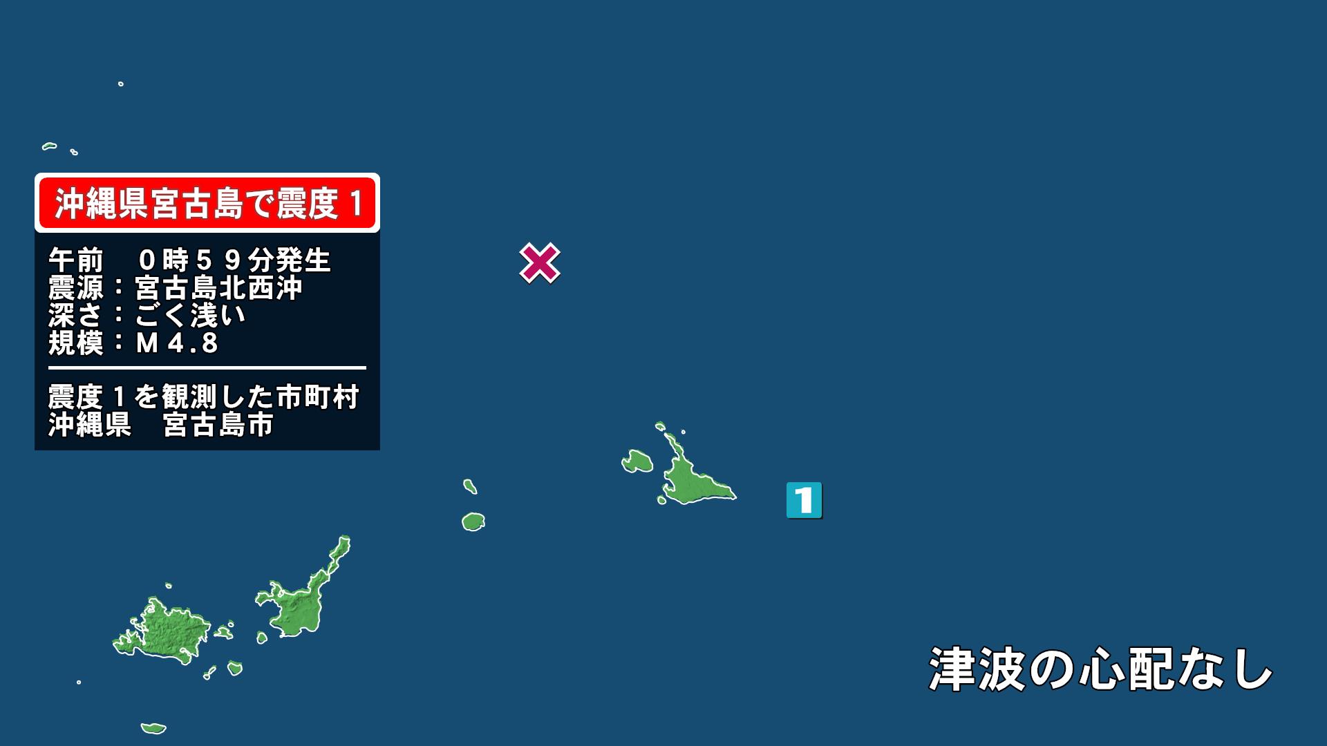 沖縄県で最大震度1の地震　沖縄県・宮古島市