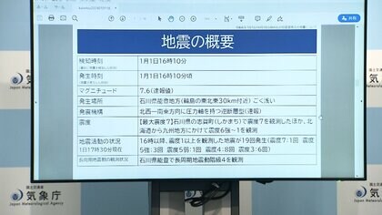 気象庁　石川・震度7地震を「令和6年能登半島地震」と命名　今後1週間程度は震度7程度の地震に注意
