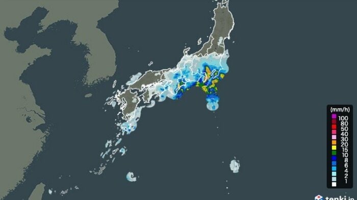 雨雲レーダー（予報）6日午後9時　日本気象協会より