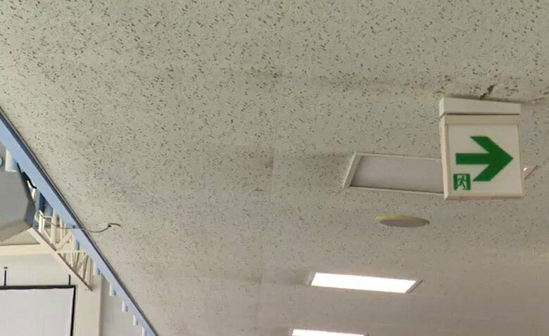 湿気によって天井に黒い汚れが発生している