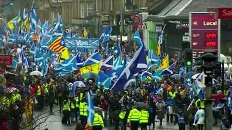 スコットランド独立を求める市民のデモ（2020年1月、グラスゴー市内）