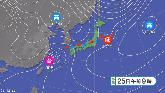 天気図　25日午前9時の予想