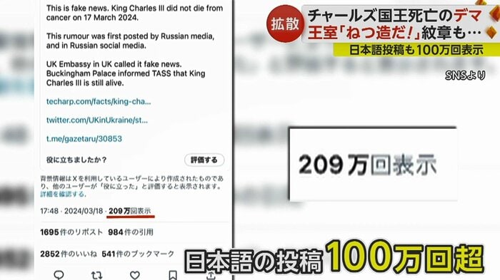 チャールズ国王が死亡したというフェイクニュースは瞬く間に拡散