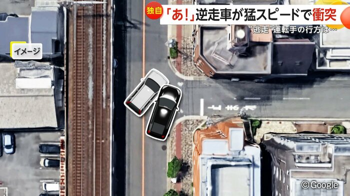 逆走状態だった黒い車が白い車と衝突したイメージ