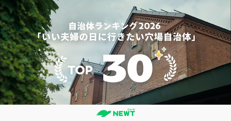 旅行予約サービス『NEWT（ニュート）』、いい夫婦の日に、ふたりでのんびり。湯と景色と食に癒やされる穴場自治体ランキング ベスト30
