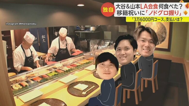 通訳の水原一平さんを交え、並んで座っていたという