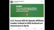 アメリカ軍、シリアで国際テロ組織アルカイダ関連組織の指導者を殺害と発表　過激派組織「イスラム国」と関連か