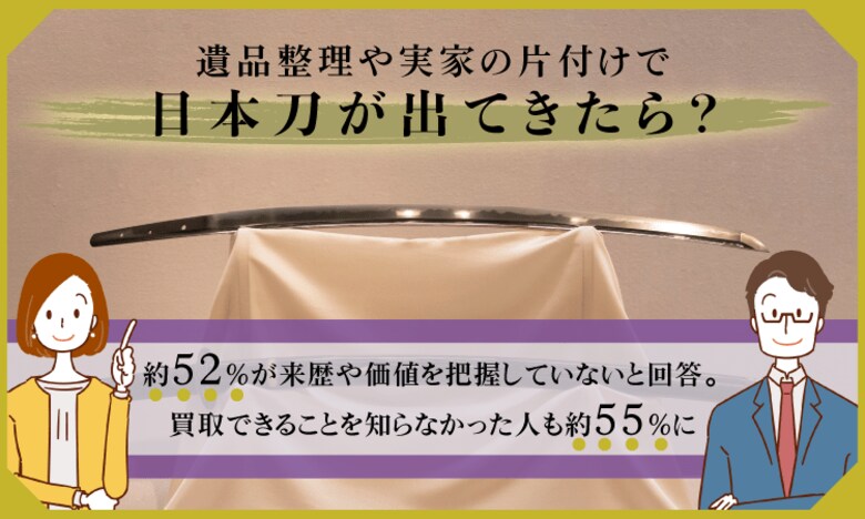 遺品整理や実家の片付けで日本刀が出てきたら？約52%が来歴や価値を把握していないと回答。買取できることを知らなかった人も約55%に