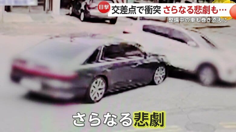 「免許返納しろ」衝突事故の弾みで“さらなる悲劇”…弾き飛ばされ整備中の車に、もう一台も街路樹に突っ込み横転　韓国｜FNNプライムオンライン