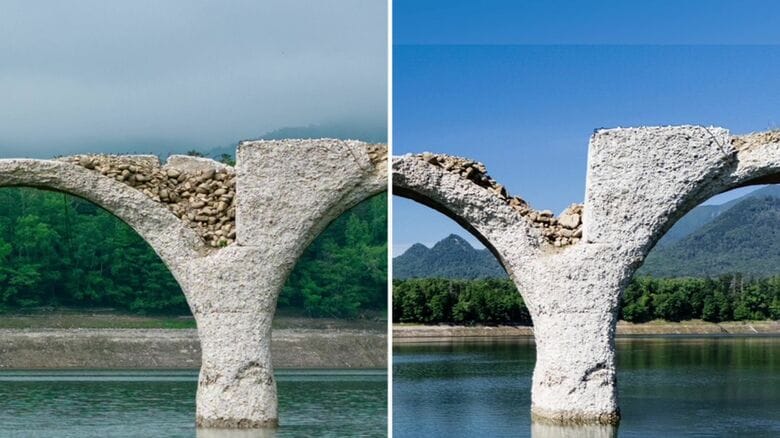 “幻の橋”と呼ばれるタウシュベツ川橋梁…2024年6月一部崩落 この夏を前に崩れるのは初めて 地元ガイドはアーチが「いつ壊れても不思議でない」 北海道上士幌町｜FNNプライムオンライン