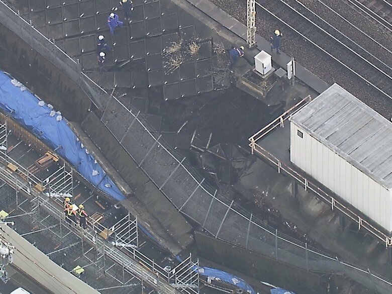 約5時間運転見合わせ…名古屋駅近くのJR東海道線で起きたのり面崩落事故 原因は「名鉄が発注した工事」｜FNNプライムオンライン