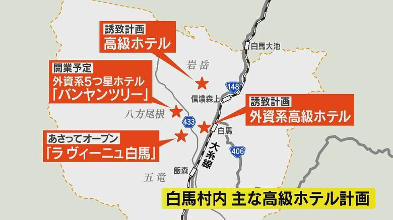 白馬村内　主な高級ホテル計画