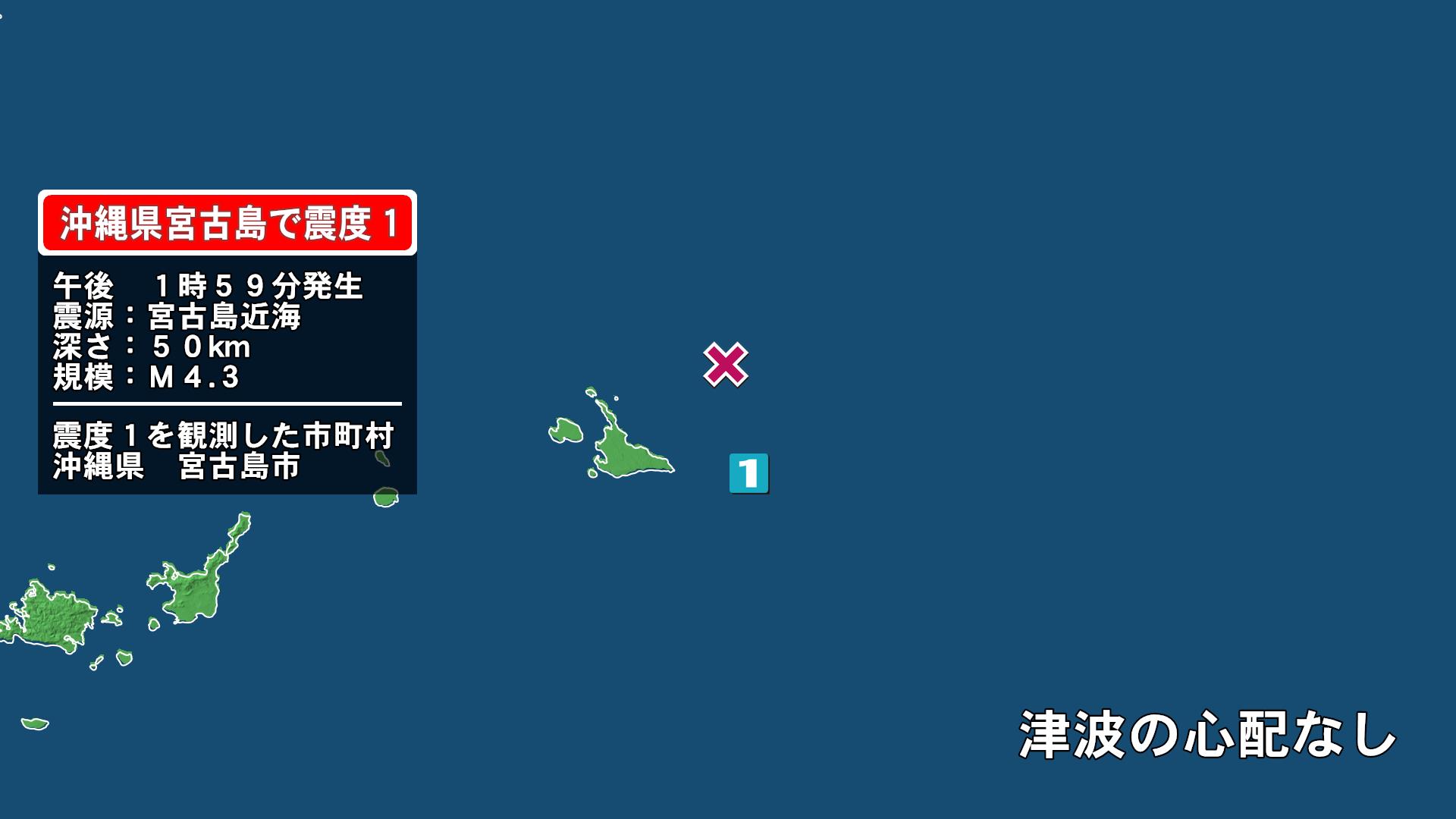 沖縄県で最大震度1の地震　沖縄県・宮古島市