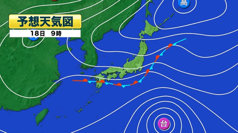 予想天気図　18日午前9時