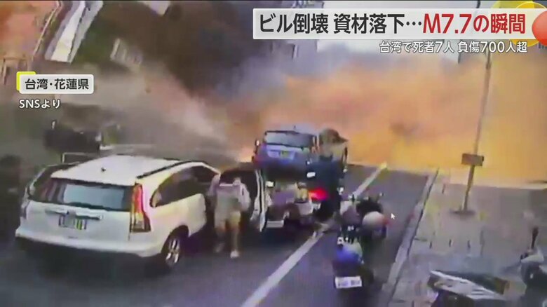 地震発生の瞬間、建物が倒壊する一部始終